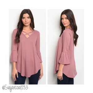 •M.T.S• Mauve Bell Sleeve Top
